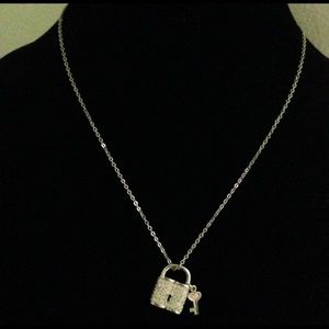 Rhinestone Padlock and Key Pendant Necklace