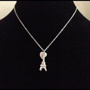 Paris Eiffel Tower with Heart Pendant Necklace