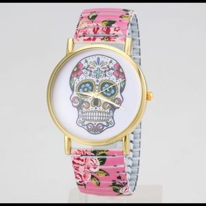 Elastic band sugar skull watch