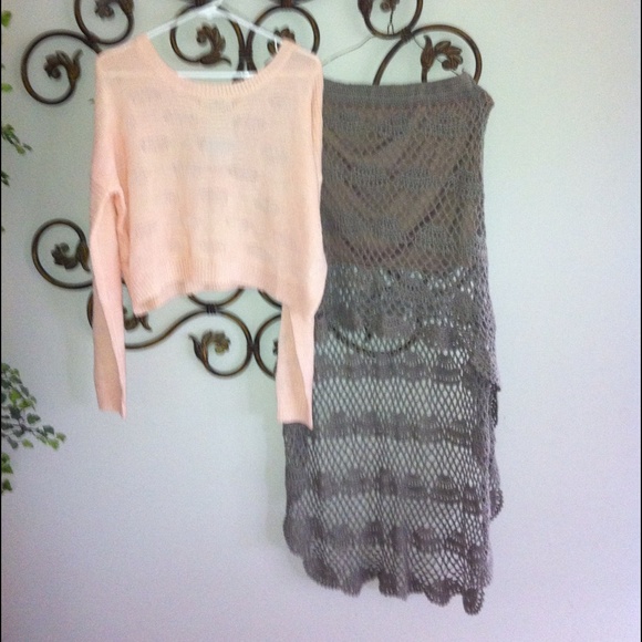 CROCHET HIGH/LOW SKIRT iN MOCHA - Picture 2 of 4