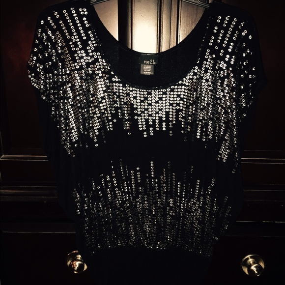 Black and silver foil shiny blouse