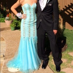 light blue mermaid style prom dress
