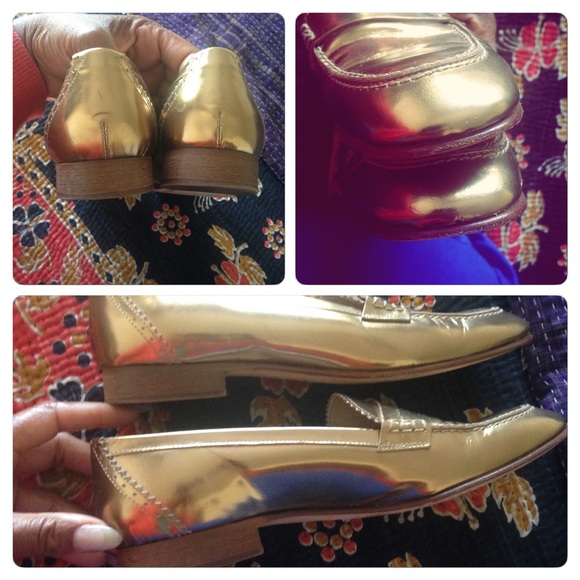 J.Crew Gold All Leather Penny Loafers flats sz 9M - Picture 2 of 4