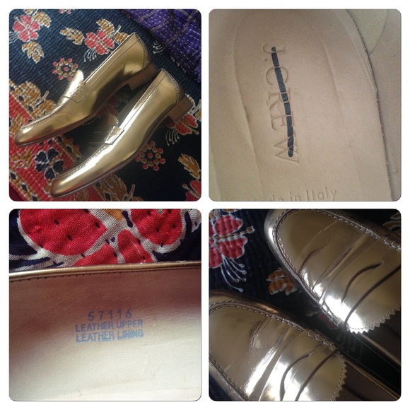 J.Crew Gold All Leather Penny Loafers flats sz 9M - Picture 3 of 4