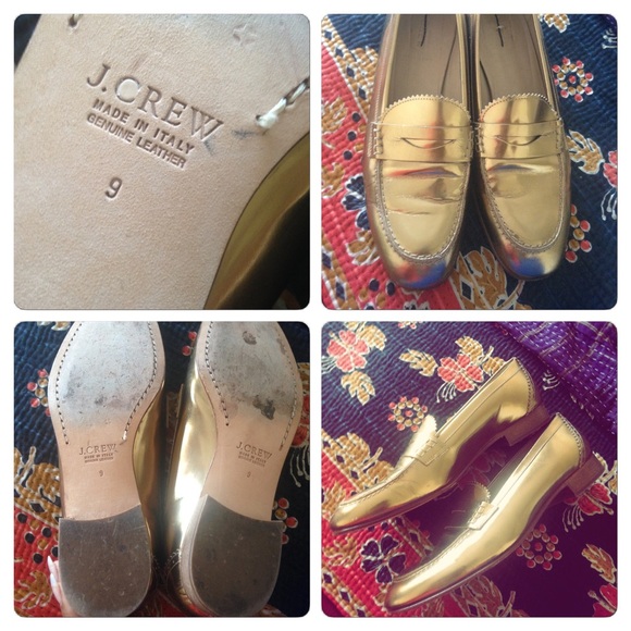 J.Crew Gold All Leather Penny Loafers flats sz 9M - Picture 4 of 4