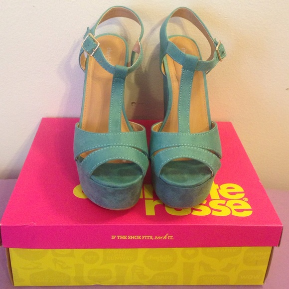 Suede teal wedge sandal heel