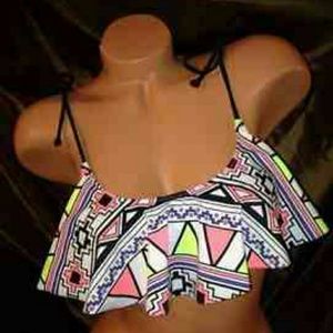 VS PINK Flouncy Bikini Top & Black Strappy Bottoms