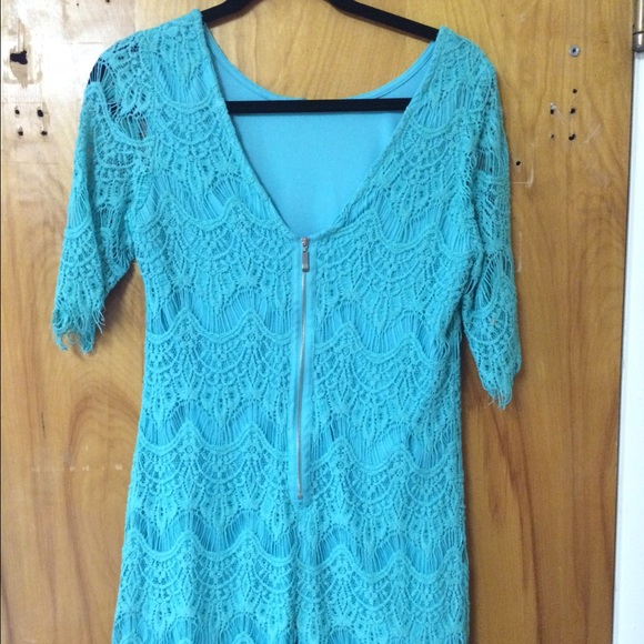Boutique Teal Lace Bodycon Dress - Picture 2 of 2
