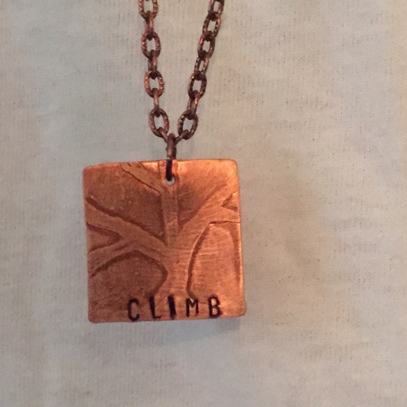 CLIMB etched copper necklace, handmade FUN!