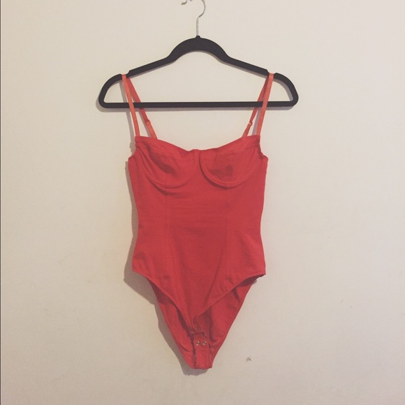 American Apparel Red Cotton Spandex Bra Bodysuit