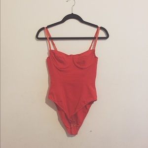 American Apparel Red Cotton Spandex Bra Bodysuit