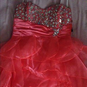 Short Coral Dress with diamonds