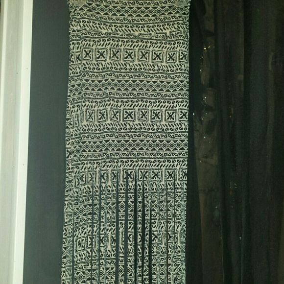 Tribal fringe maxi skirt