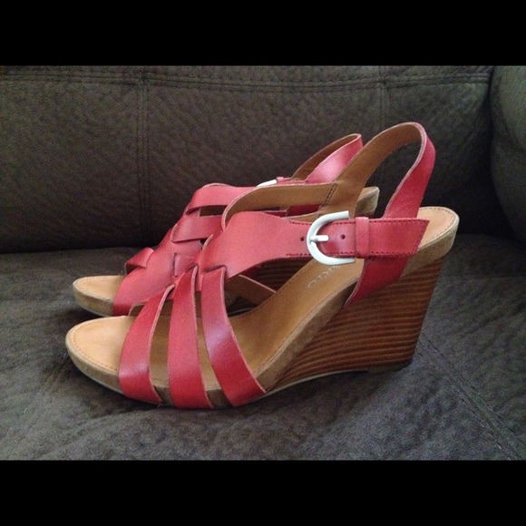 Franco Sarto Dark Red Platform Wedge Sandals
