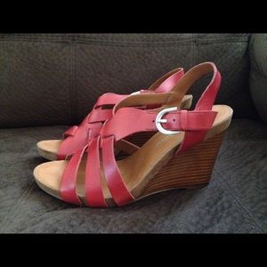 Franco Sarto Dark Red Platform Wedge Sandals