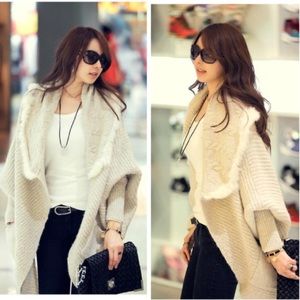 Korean style rabbit fur open front knitted sweater