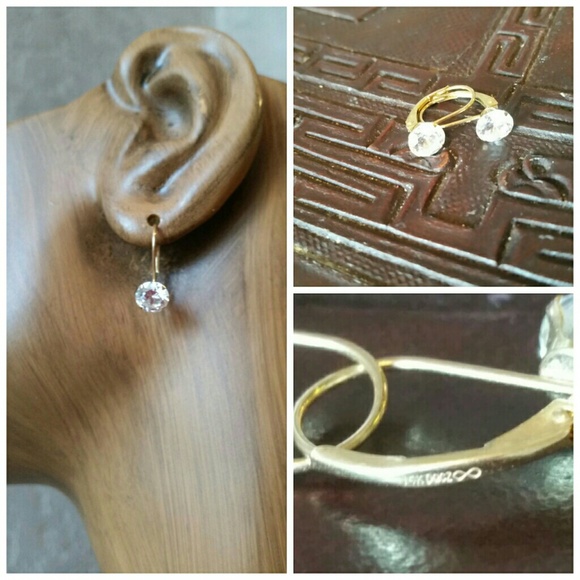 14k Solid Gold Diamond Cut Cubic Zirconia Earrings