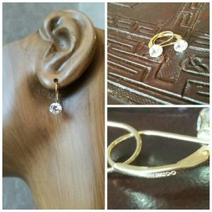 14k Solid Gold Diamond Cut Cubic Zirconia Earrings