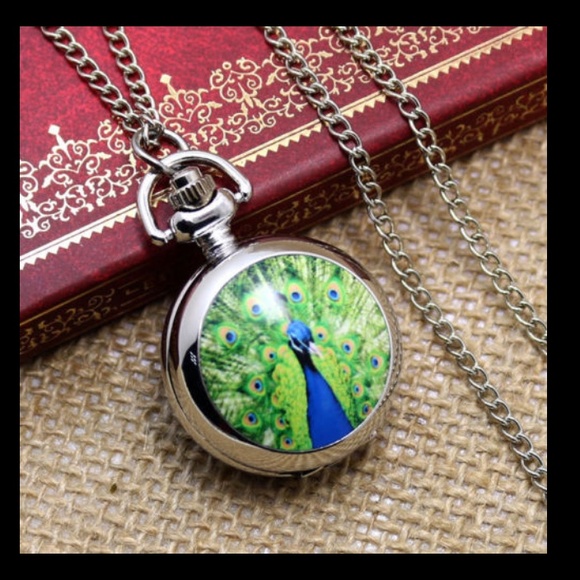 Jewelry - Peacock Enamel Pocket Watch Necklace