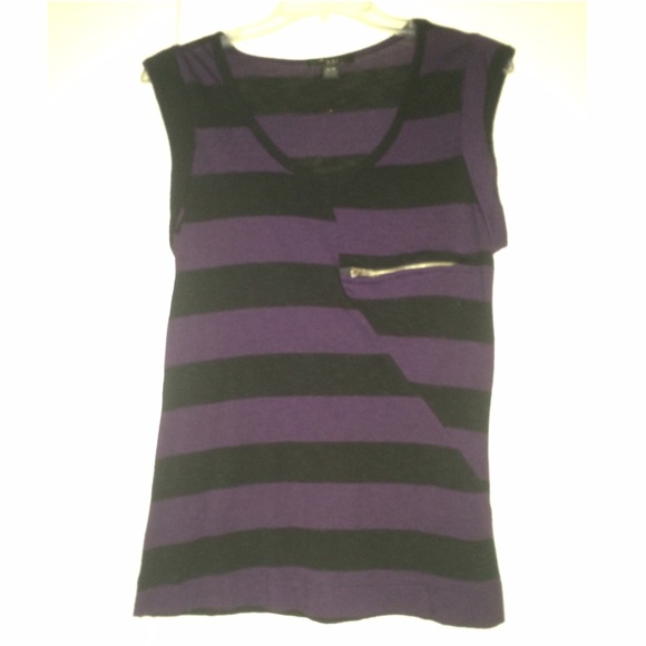 Purple & Black Striped Tank Top W Zipper Pocket - Picture 2 of 4