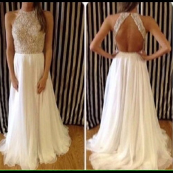 Long gold and white evening/prom dress