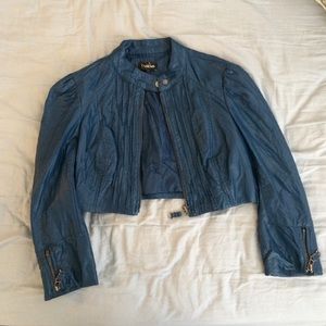 Bebe blue faux leather 3/4 sleeve jacket