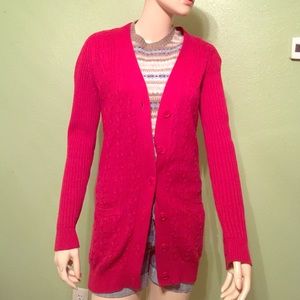 Long red cardigan