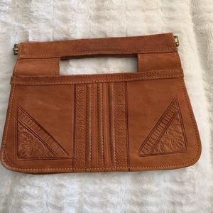 Vintage hippie 60s hand carved tan leather bag