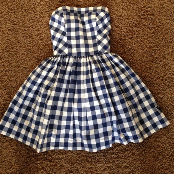 A&F Blue & White Checkerboard Strapless Sun Dress