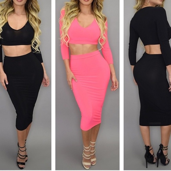 BLACK two piece set pencil skirt crop top medium - Picture 1 of 1