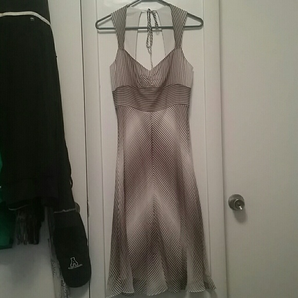 Brown and white striped banana republic dress