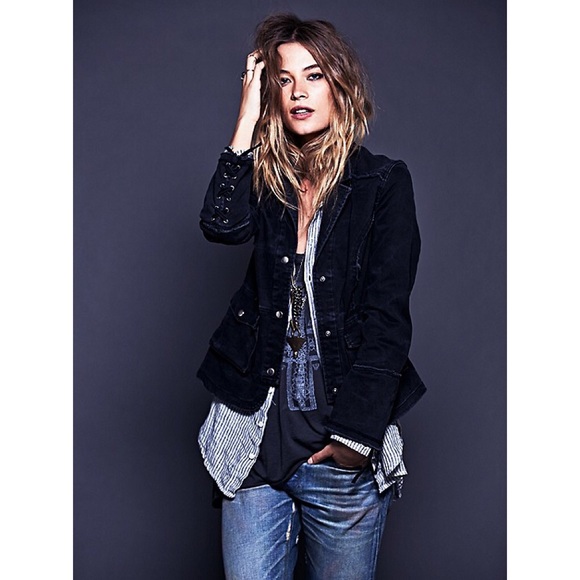 • free people military ruffled back jacket •