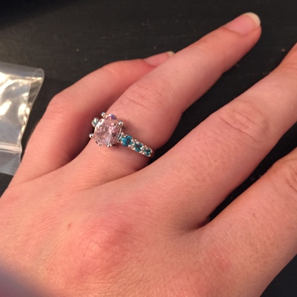 💛Pink and blue crystal stone & silver ring - Picture 2 of 3