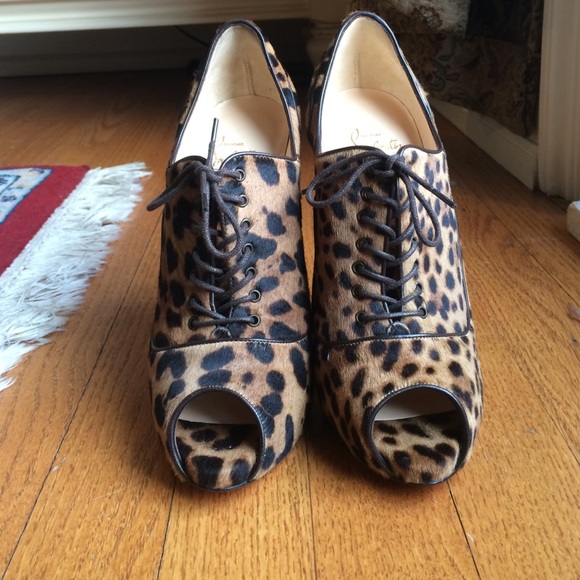 New Christian Louboutin Leopard Lace Up Booties