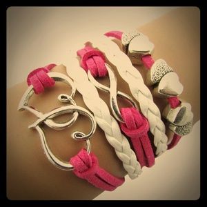 Infinity Love Charm Bracelet White & Pink Leather