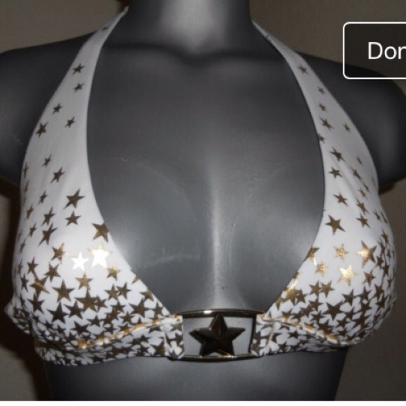 Victoria Secret white gold star bikini halter top