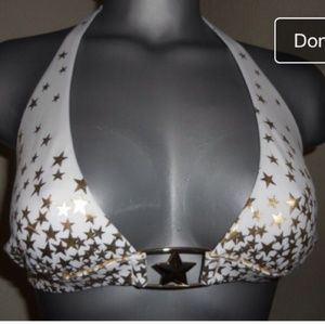 Victoria Secret white gold star bikini halter top