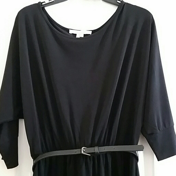 Black Long Sleeved Drape Dress - Picture 2 of 3