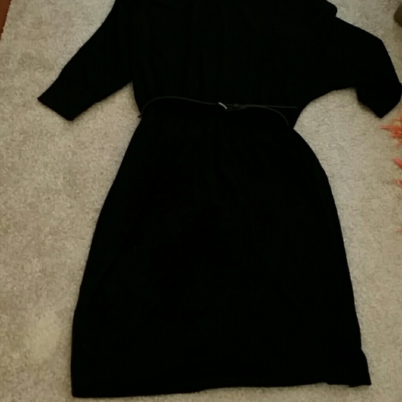 Black Long Sleeved Drape Dress - Picture 3 of 3
