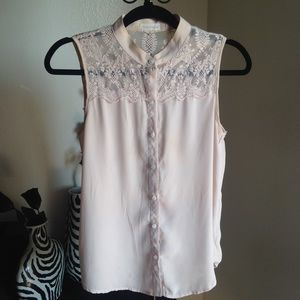 Beige Button up Lace top