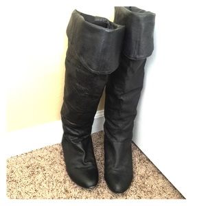 Black over knee leather boots