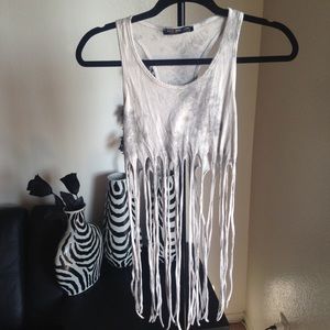 Grey croptop w/fringe