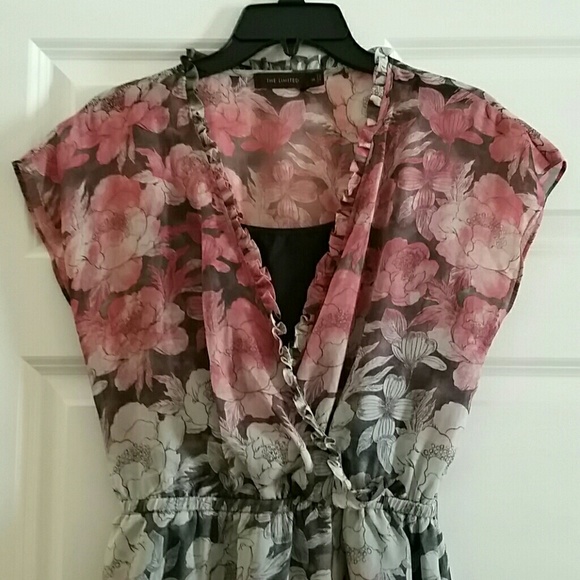 Rose and Gray Floral Sleeveless Dress - Picture 2 of 2
