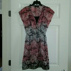 Rose and Gray Floral Sleeveless Dress