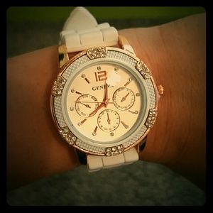 White and rose gold watch