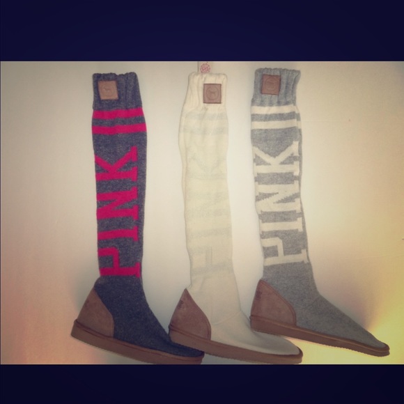 The white pink Victoria secret boots.