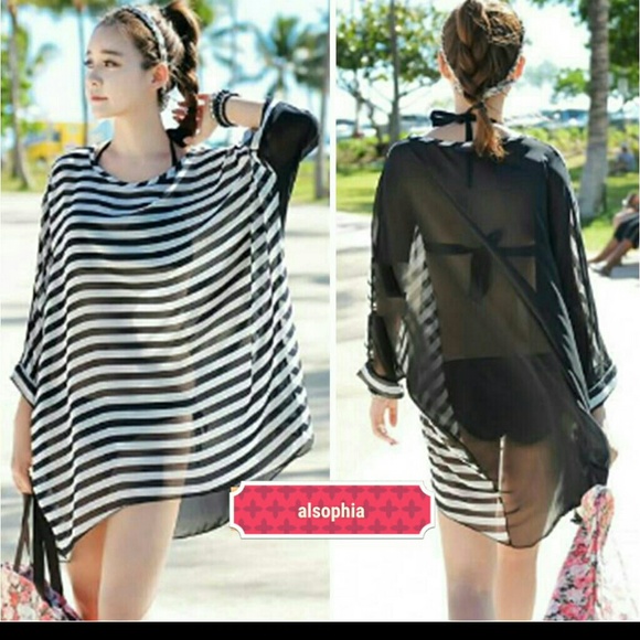 Other - CLEARANCE Black & White Stripe Bikini Cover-up