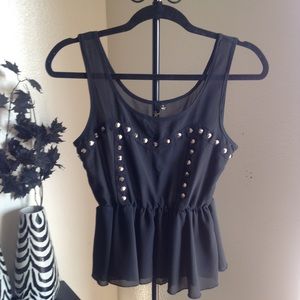 Black Studded Top w/Ruffles