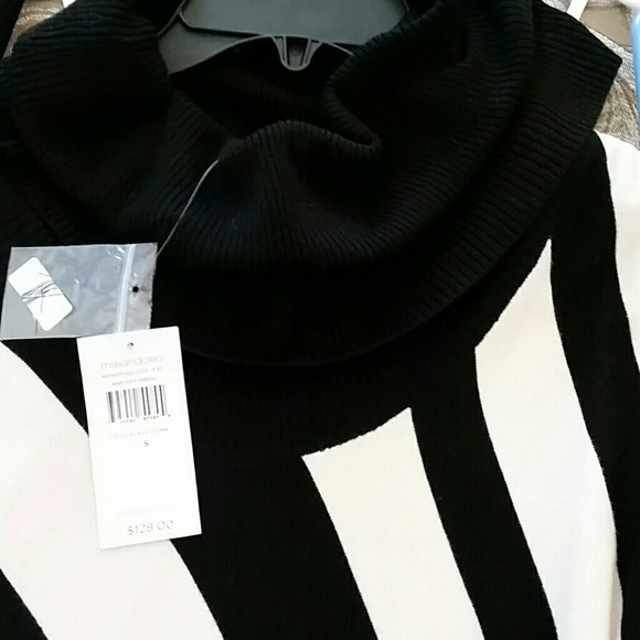 Black and White Striped Fitted Sweater Dress - Picture 2 of 2