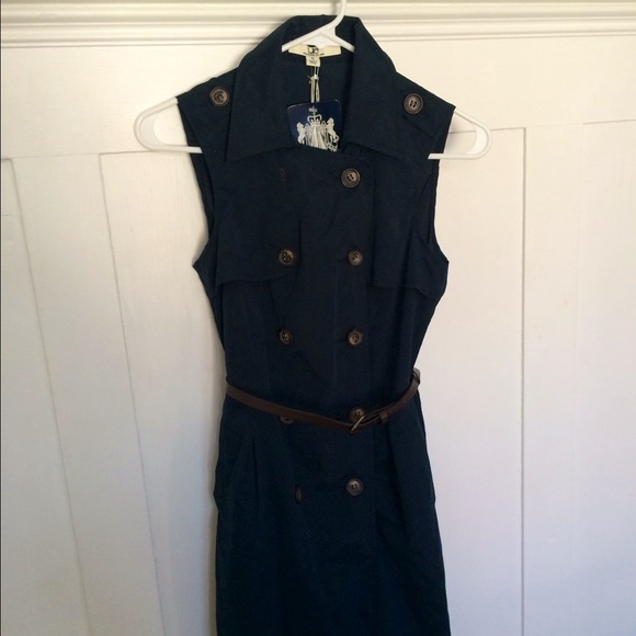 NWT Navy Belted Sleeveless Dress - Picture 2 of 4